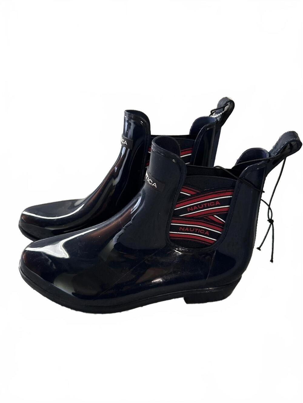 Nautica Cherty Womens Rain Boots 7 NWT Navy Blue Glossy Waterproof Ankle Booties